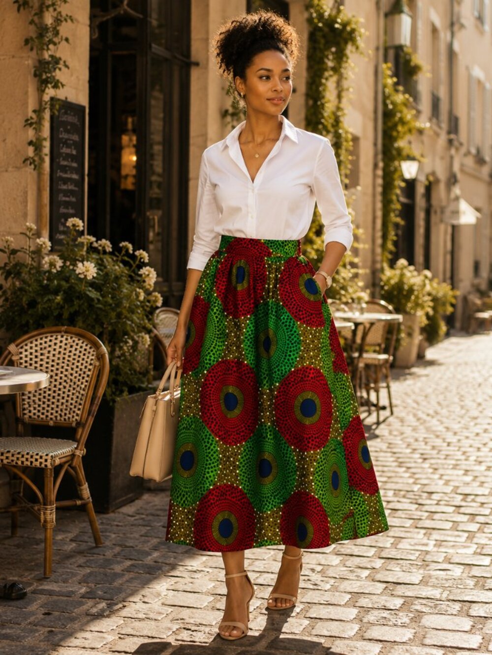🌺 Hongyun Amy Wax-Print Maxi Skirt — Modern Global Elegance (L)